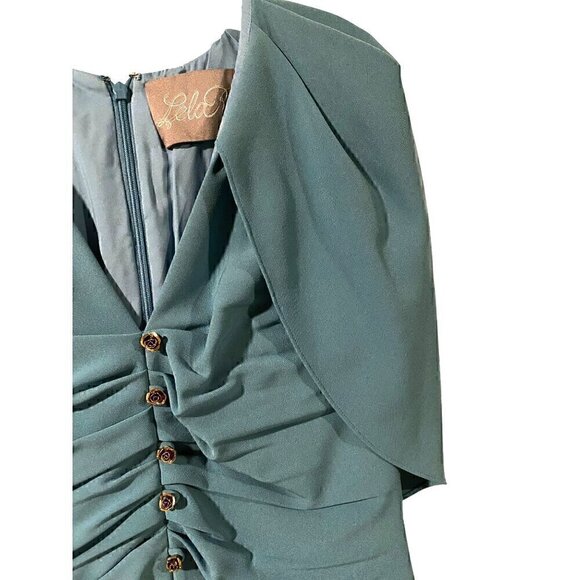 Lela Rose Robin’s Egg Blue Capelet Crepe Midi Dress Size 6 Formal - Picture 7 of 14